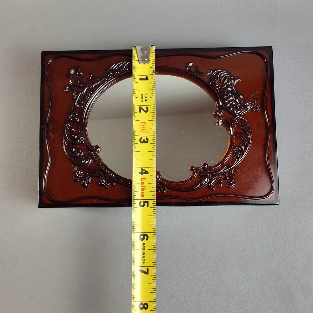 Vintage MCM Vanity‎ Jewelry Box With Freestanding Mirror Frame Lid Amber
